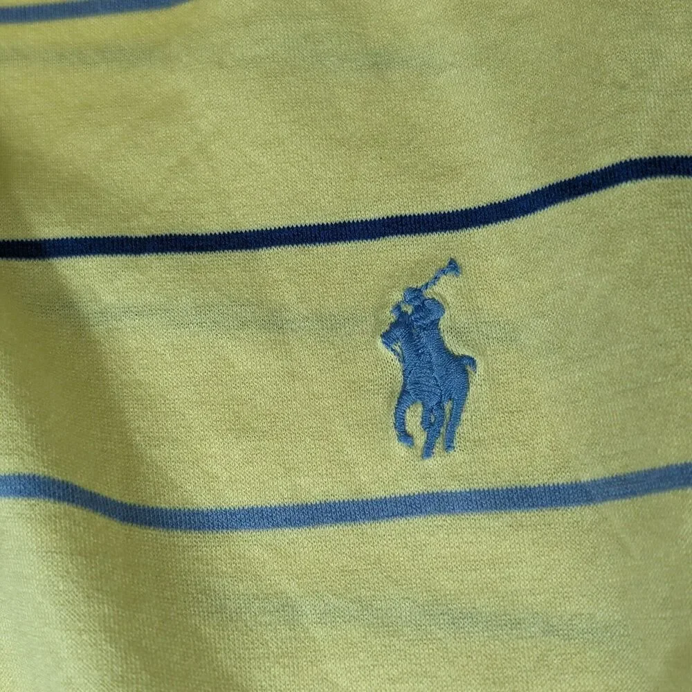Ralph Lauren Polo Golf Shirt Mens Size L Yellow Blue Stripe Blue Pony Pine Tree